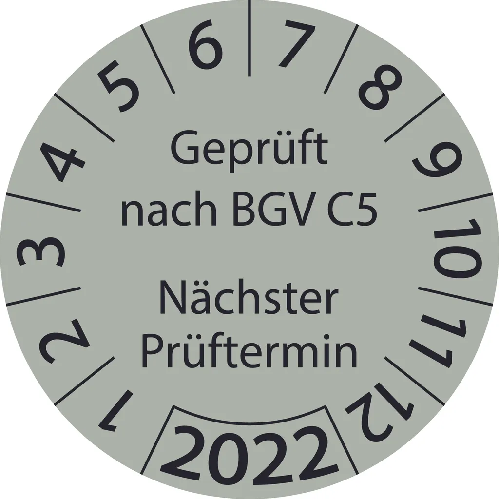 10 Stück "Prüfetiketten" 50 mm -selbstklebende " nach BGV C5 Nächster Prüftermin, Startjahr: 2022" ES-PRBGVC5NP-1-2022-50-154-PA